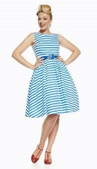 Lindy Bop Audrey Blue Band Striped Swing Dress Rockabilly life vintage inspired