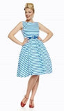 Lindy Bop Audrey Blue Band Striped Swing Dress Rockabilly life vintage inspired