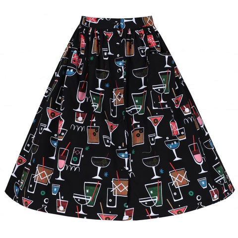 Lindy Bop Adalene Black Cocktail Print Swing Skirt Rockabilly Retro Pinup