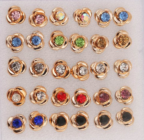 Gold Swirl Set Crystal Stud Earrings Large