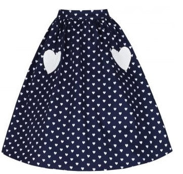 Lindy Bop Bernadette Navy Heart Swing Skirt Rockabilly Retro Pinup