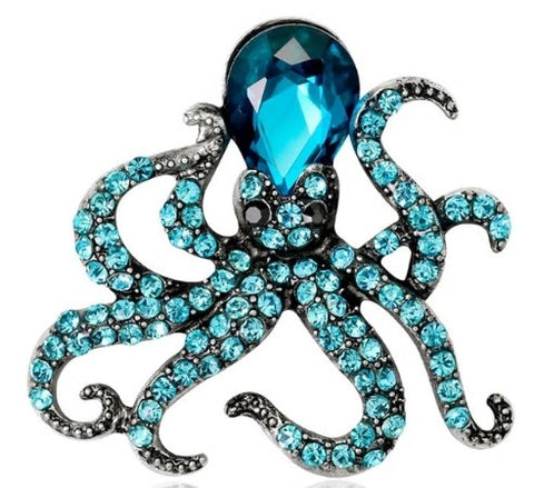 Blue Octopus Brooch