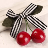 Cherry Hairclip Black/White Stripe ribbon