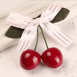 Cherry Hairclip Pink Stripe ribbon