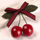 Cherry Hairclip Red/Black Gingham ribbon