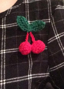 Handmade Crocheted Cherry Brooch Retro Lil exclusive Rockabilly Retro Pinup