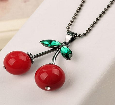 Cherry necklace with two length chains