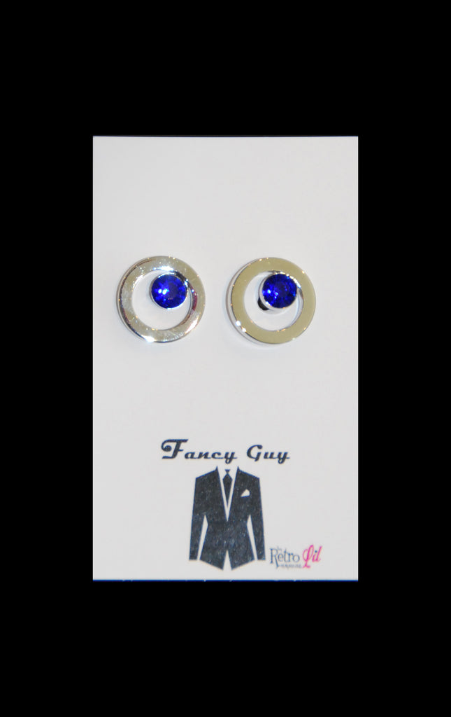 Silver Circle with blue gem cufflinks