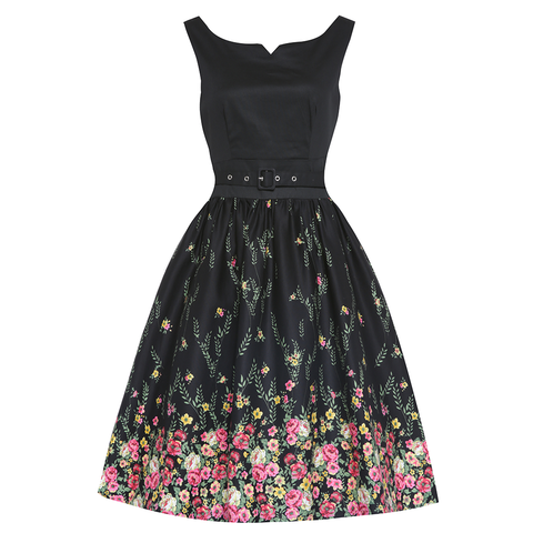 Lindy Bop Delta Black Floral Swing Dress