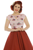 Lindy Bop Dido Pink Floral Top Vintage Floral Keyhole