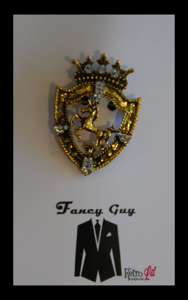 Shield Emblem with Horse Gold Lapel Pin - Fancy Guy by Retro Lil