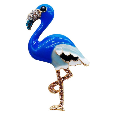 Blue flamingo brooch with crystals