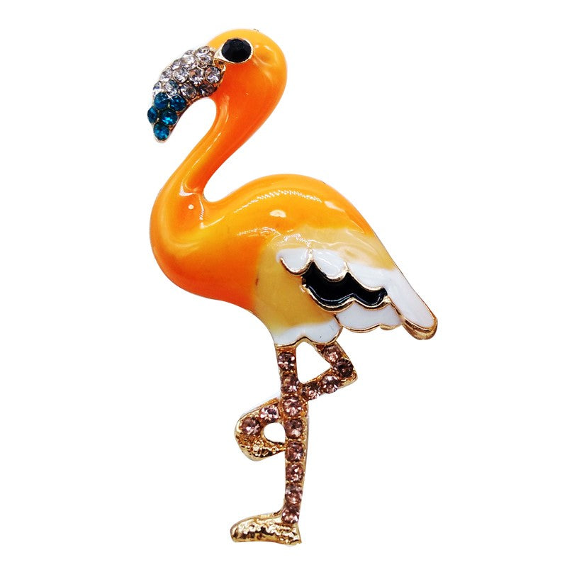 Orange flamingo brooch