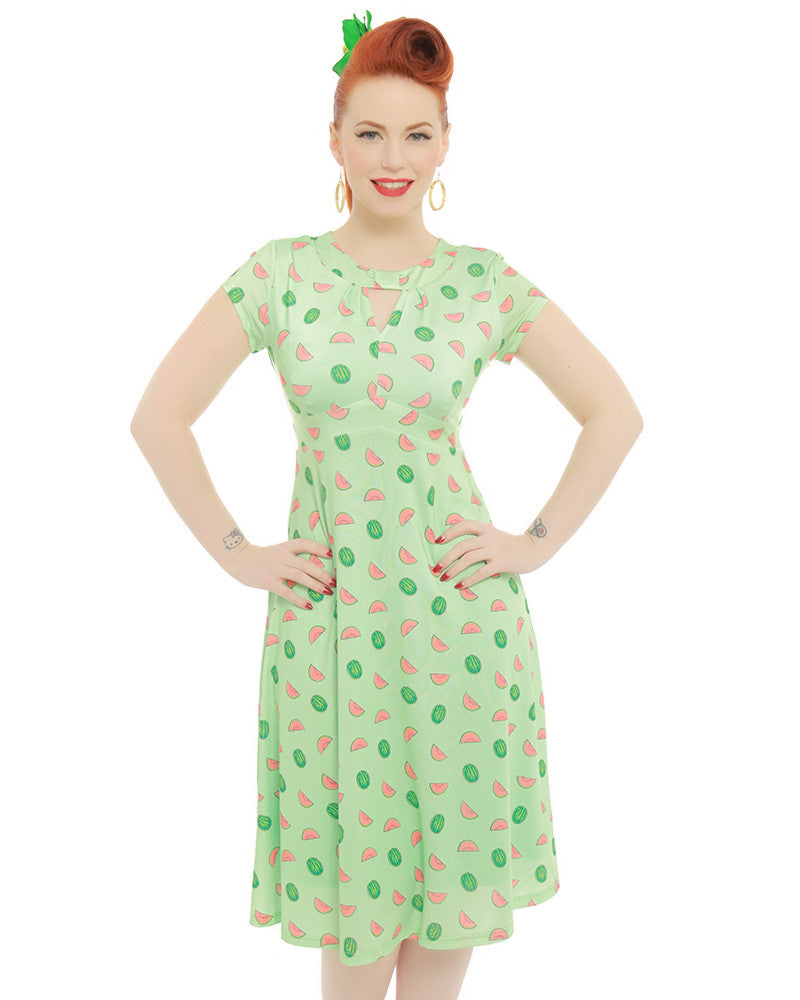 Lindy Bop Juliet Green Watermelon Print Tea Dress