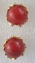 Gold set pearl stud earrings red large