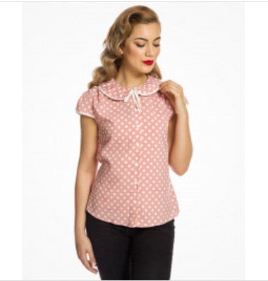 Lindy Bop Tracey Mae Pink Polka Dot Print Shirt
