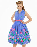Lindy Bop Matilda blue folk canal floral print shirt dress