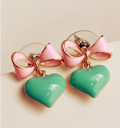 Heart and Bow Earrings Rockabilly Retro Pinup
