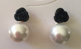 Pearl drop rose earrings black