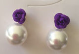 Pearl drop rose earrings purple