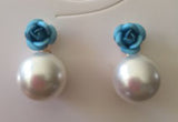 Pearl drop rose earrings turquoise