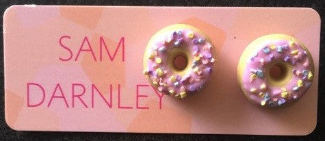 Pink Sprinkle Donut Stud Earrings by Sam Darnley