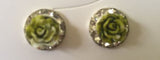 Silver Set Floral Stud Earring - Green