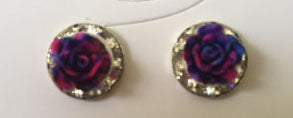 Silver Set Floral Stud Earring - Dark Purple